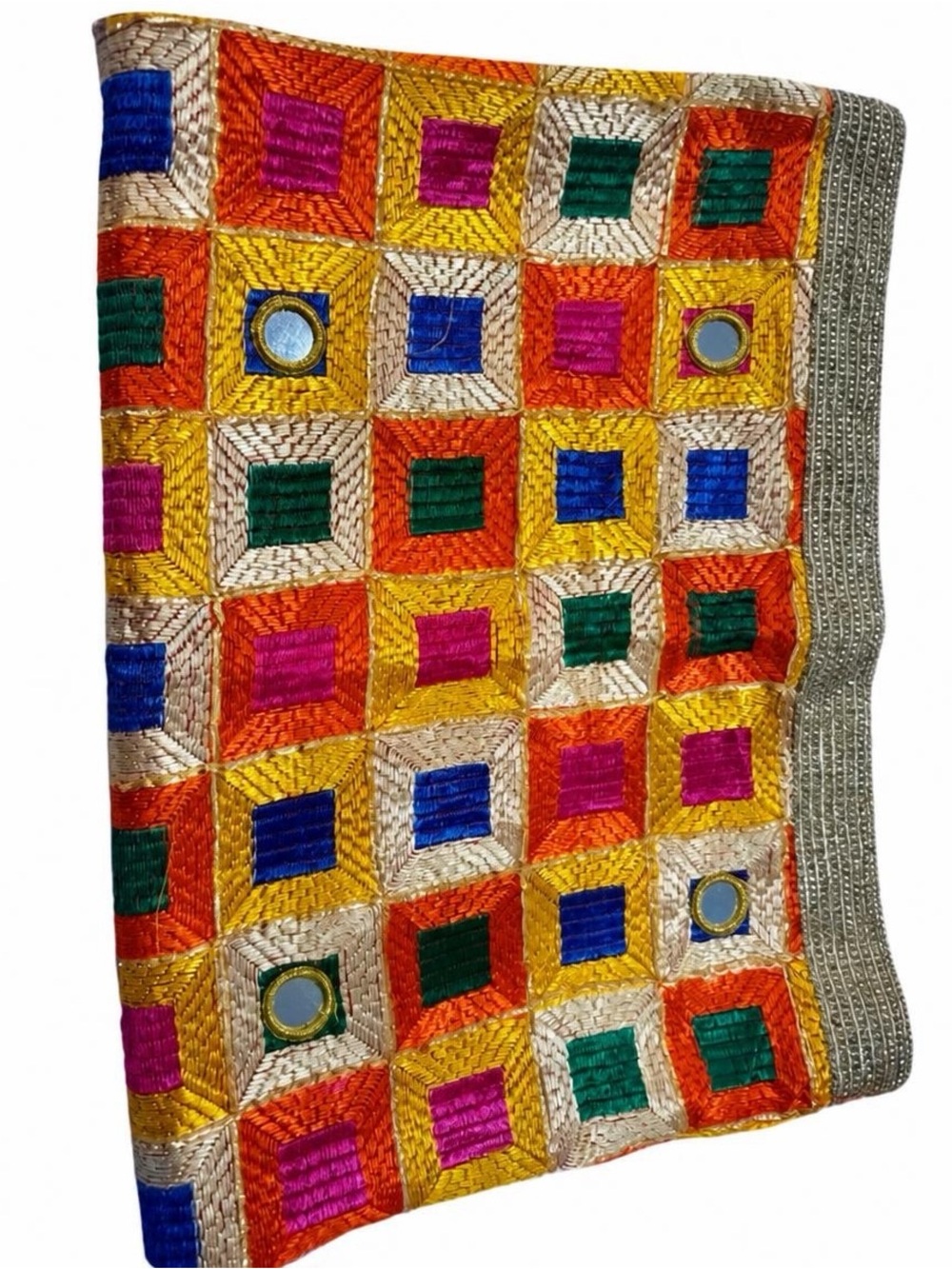 Handcrafted Multicolor Embroidered Wall Hanging with Mirror Accents